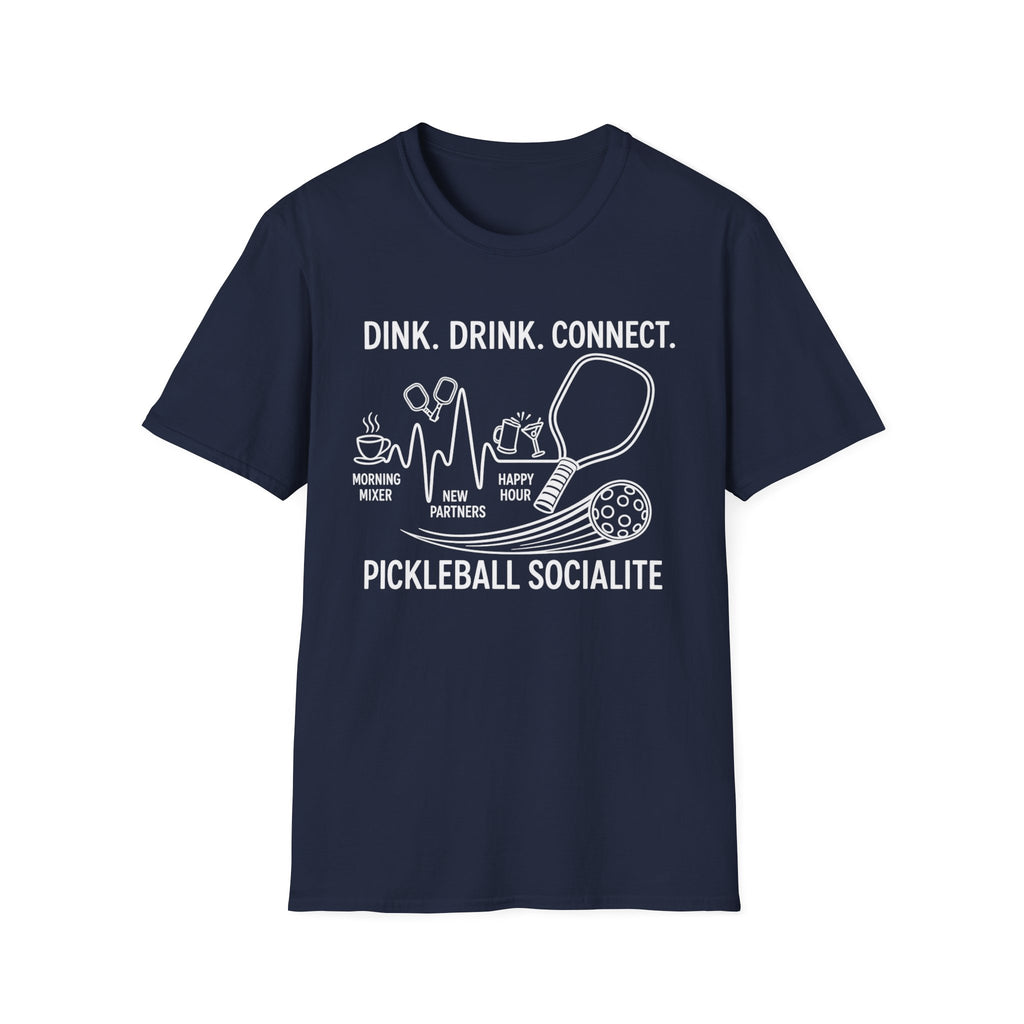 Dink. Drink. Connect. Pickleball Socialite Dark Tee