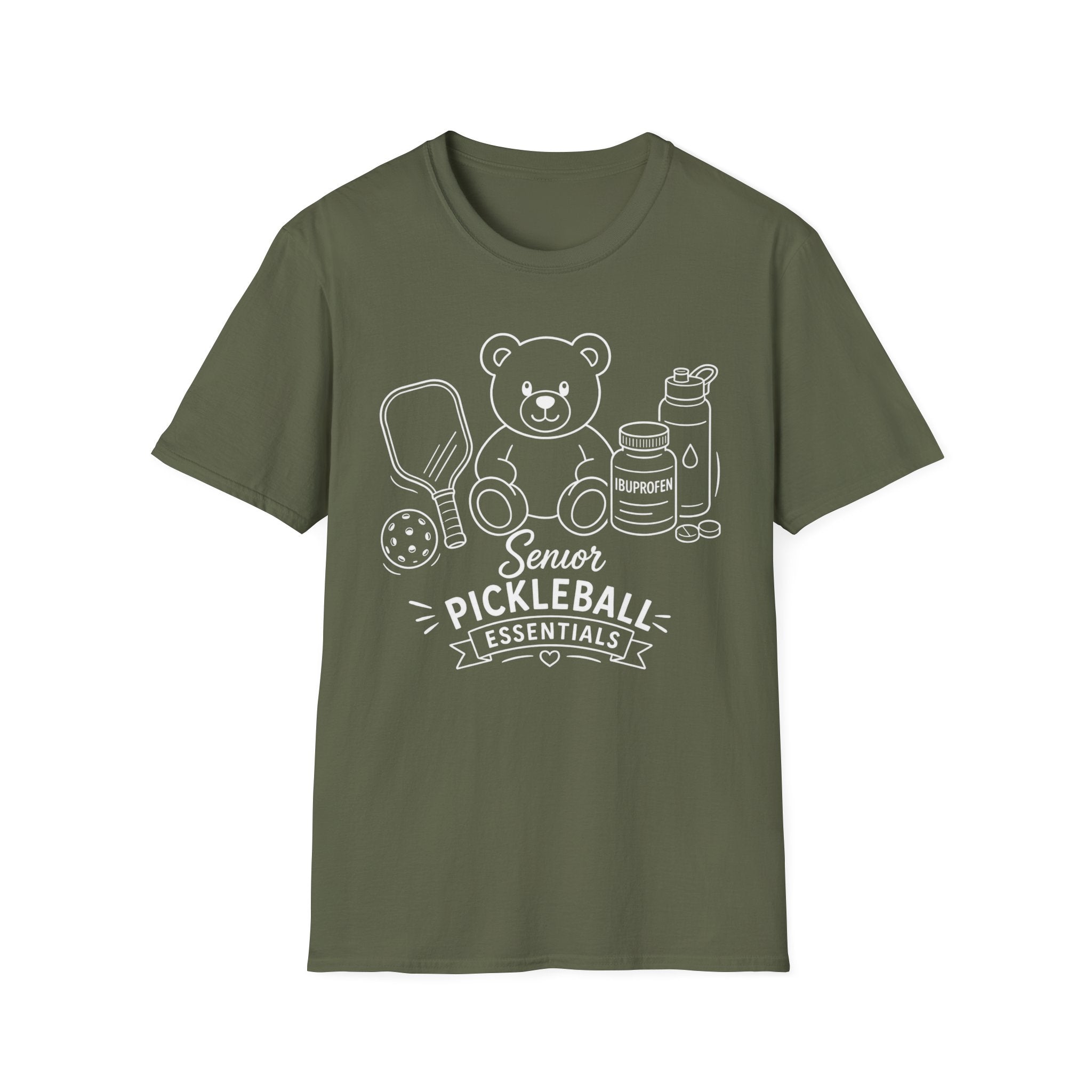 Senior Pickleball Essentials Teddy Bear Dark T-Shirt