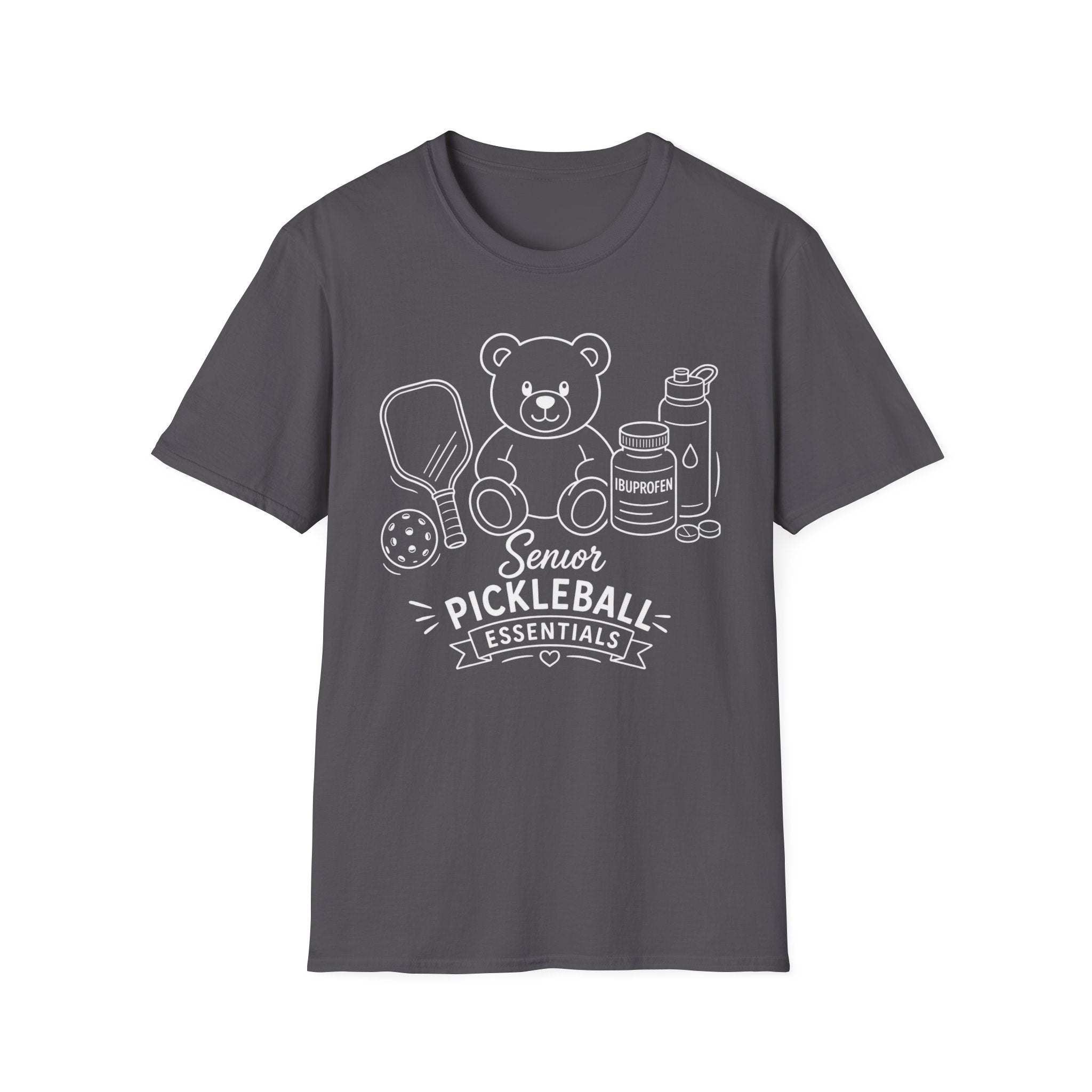 Senior Pickleball Essentials Teddy Bear Dark T-Shirt