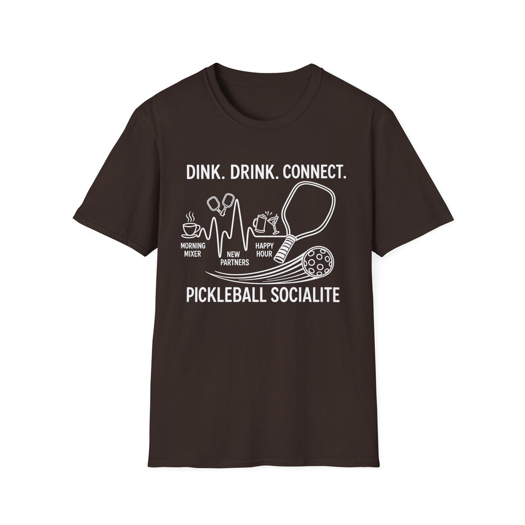 Dink. Drink. Connect. Pickleball Socialite Dark Tee