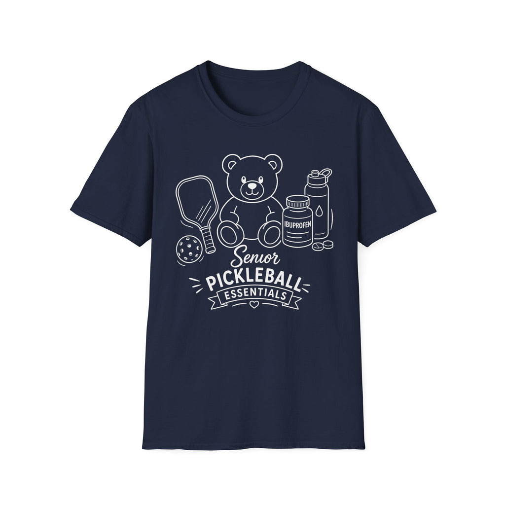 Senior Pickleball Essentials Teddy Bear Dark T-Shirt
