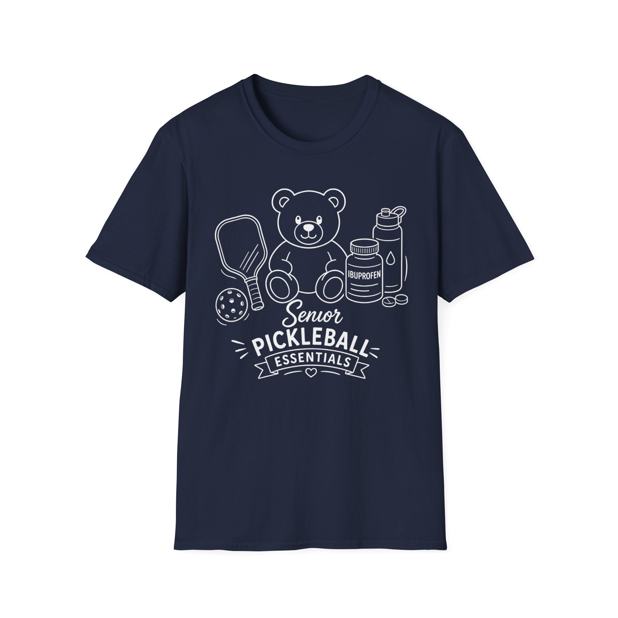 Senior Pickleball Essentials Teddy Bear Dark T-Shirt
