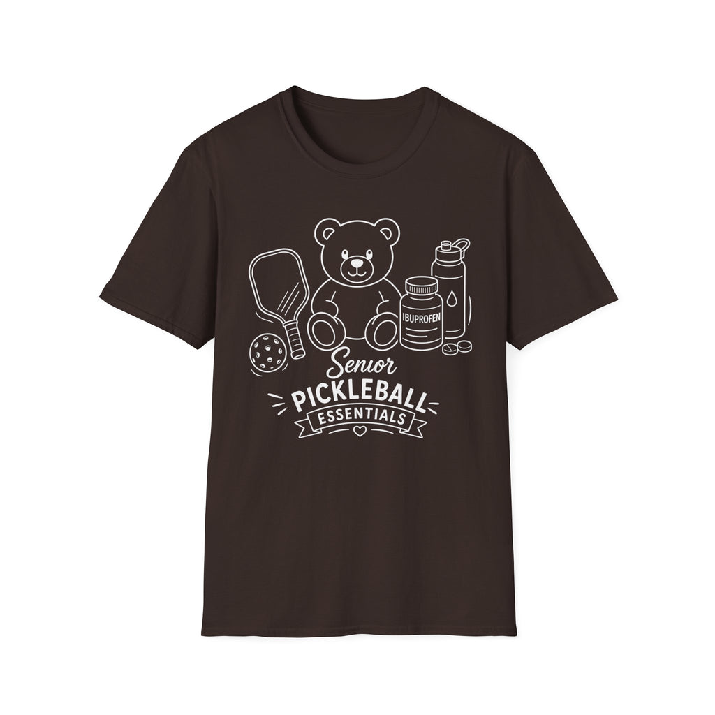 Senior Pickleball Essentials Teddy Bear Dark T-Shirt