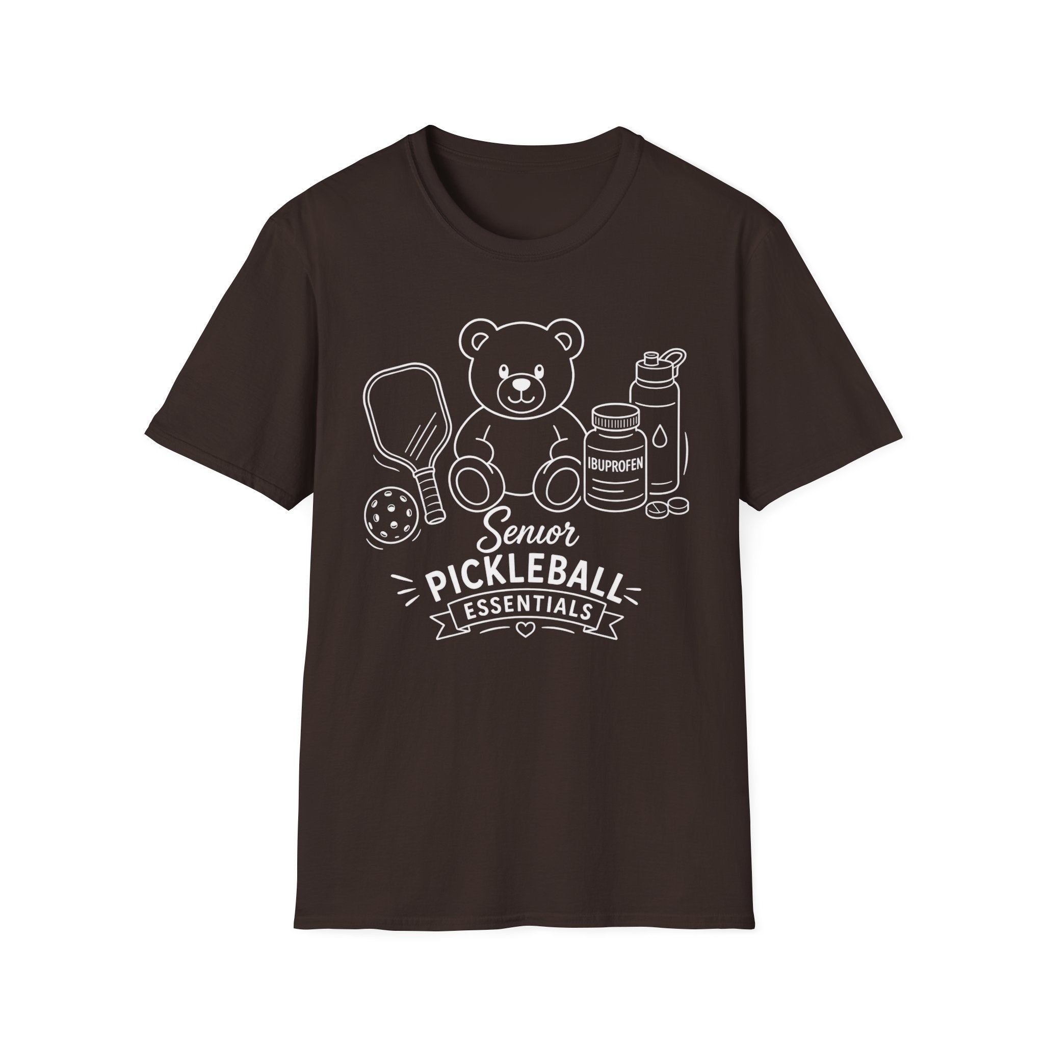 Senior Pickleball Essentials Teddy Bear Dark T-Shirt