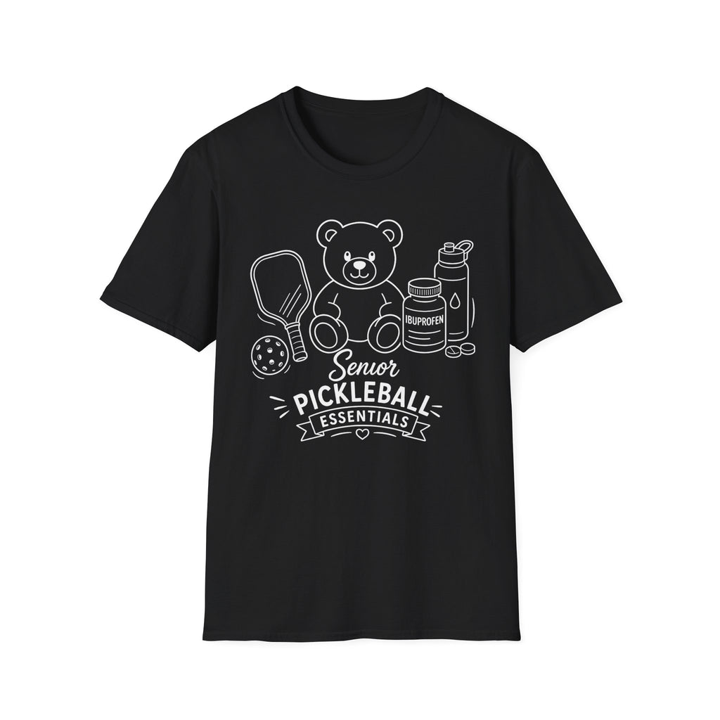 Senior Pickleball Essentials Teddy Bear Dark T-Shirt
