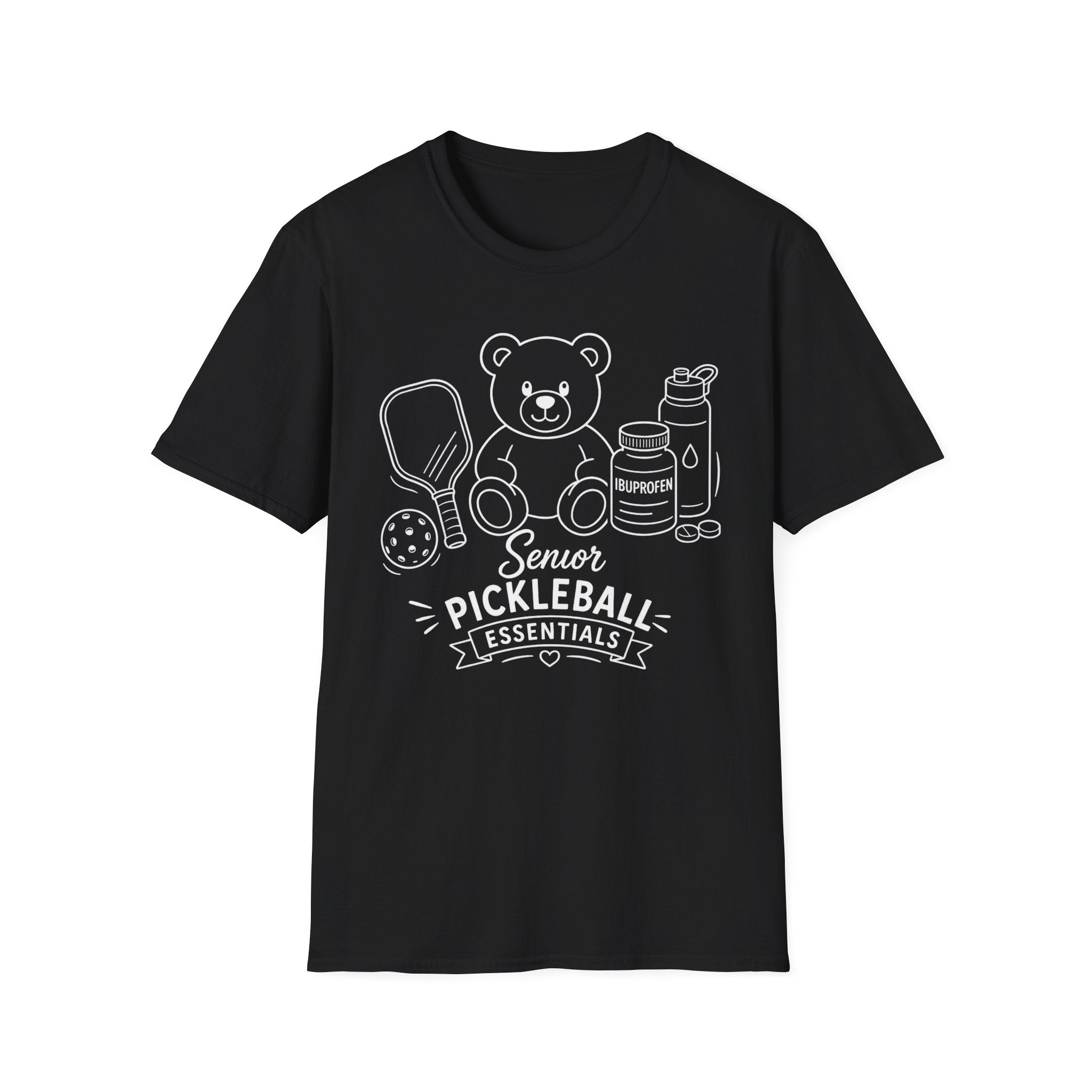 Senior Pickleball Essentials Teddy Bear Dark T-Shirt