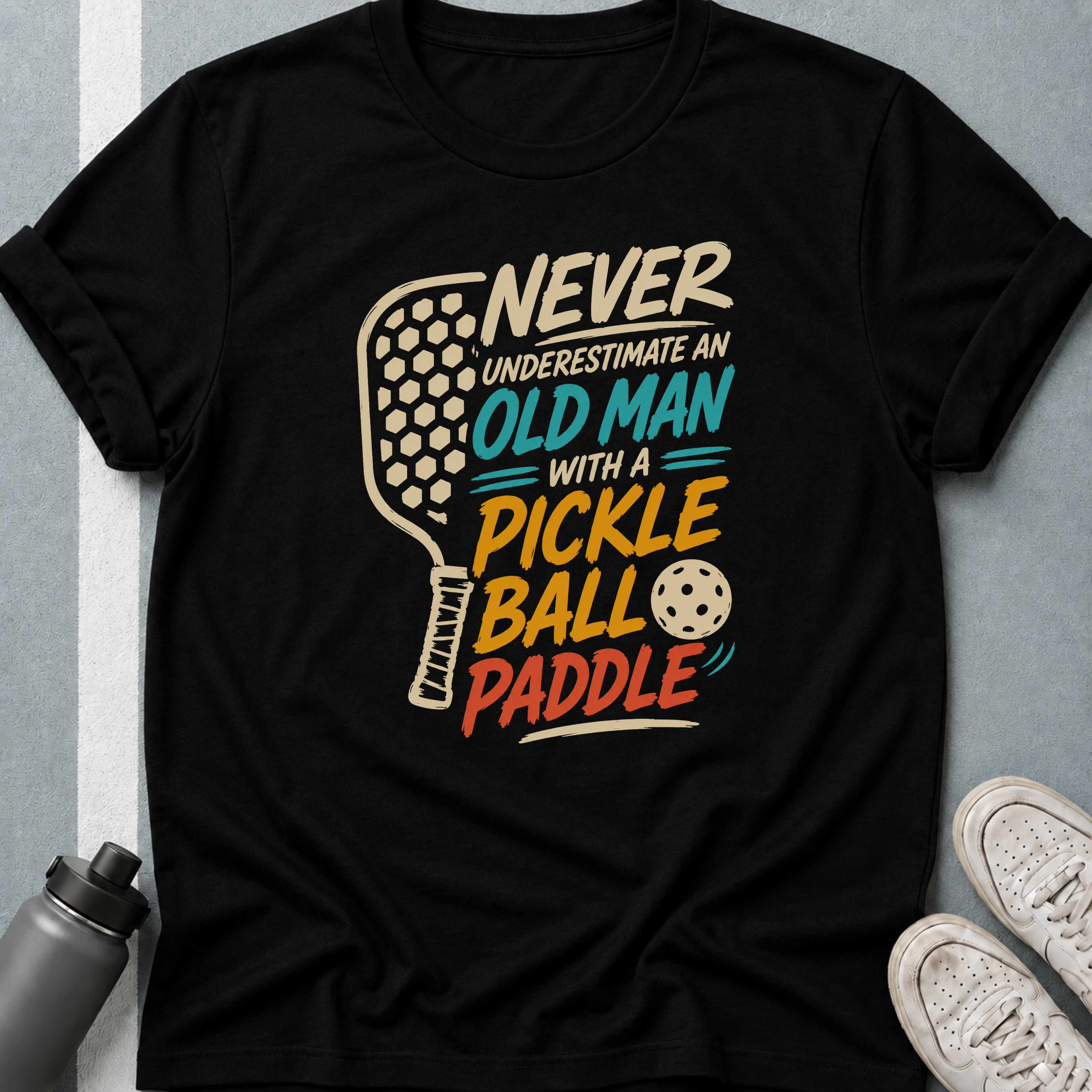 Never Underestimate an Old Man with a Pickleball Paddle Dark Color T-Shirt