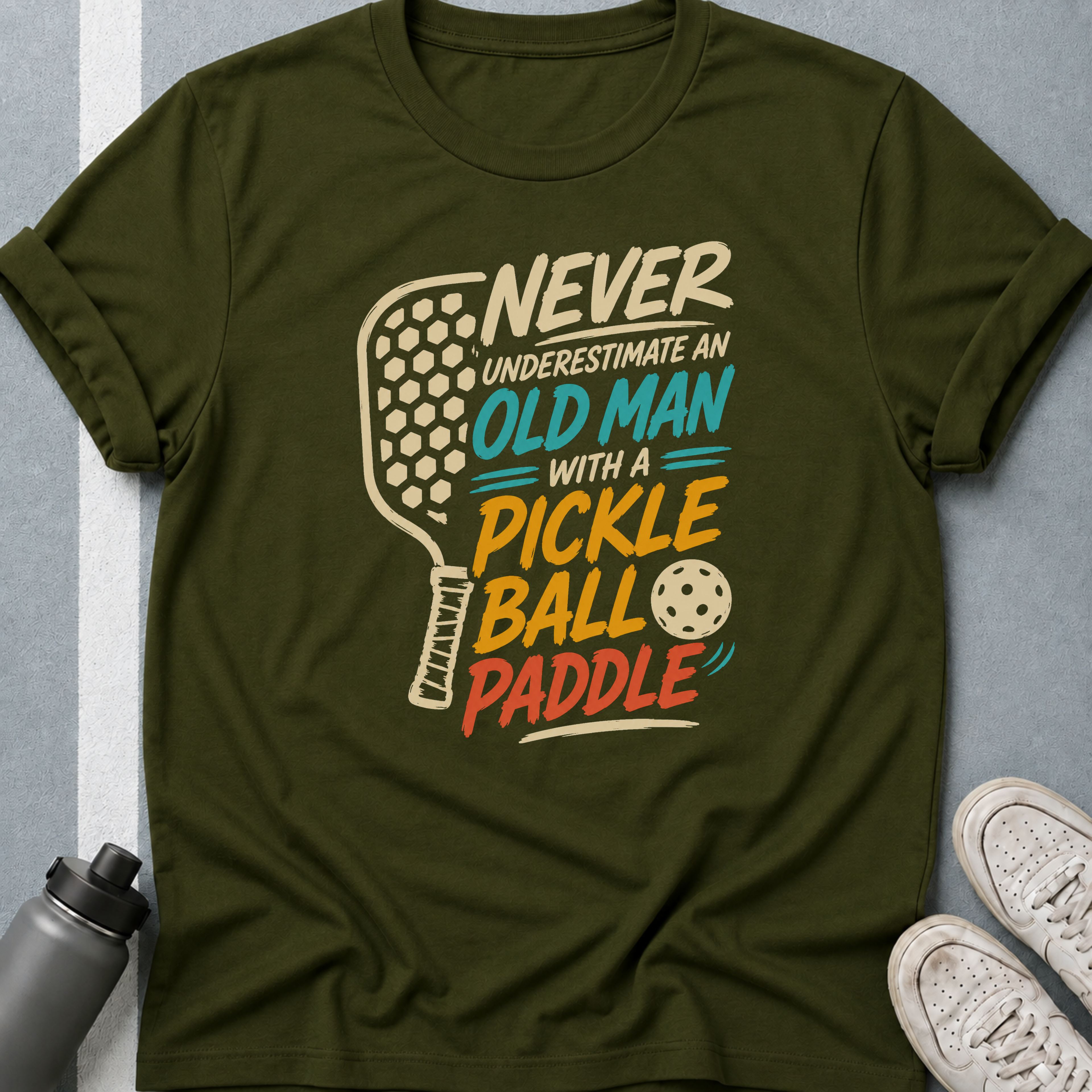 Never Underestimate an Old Man with a Pickleball Paddle Dark Color T-Shirt