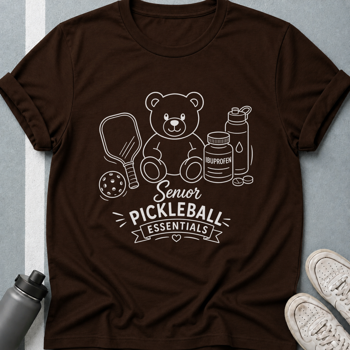 Senior Pickleball Essentials Teddy Bear Dark T-Shirt