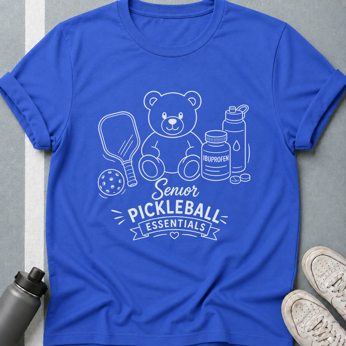 Senior Pickleball Essentials Teddy Bear Dark T-Shirt