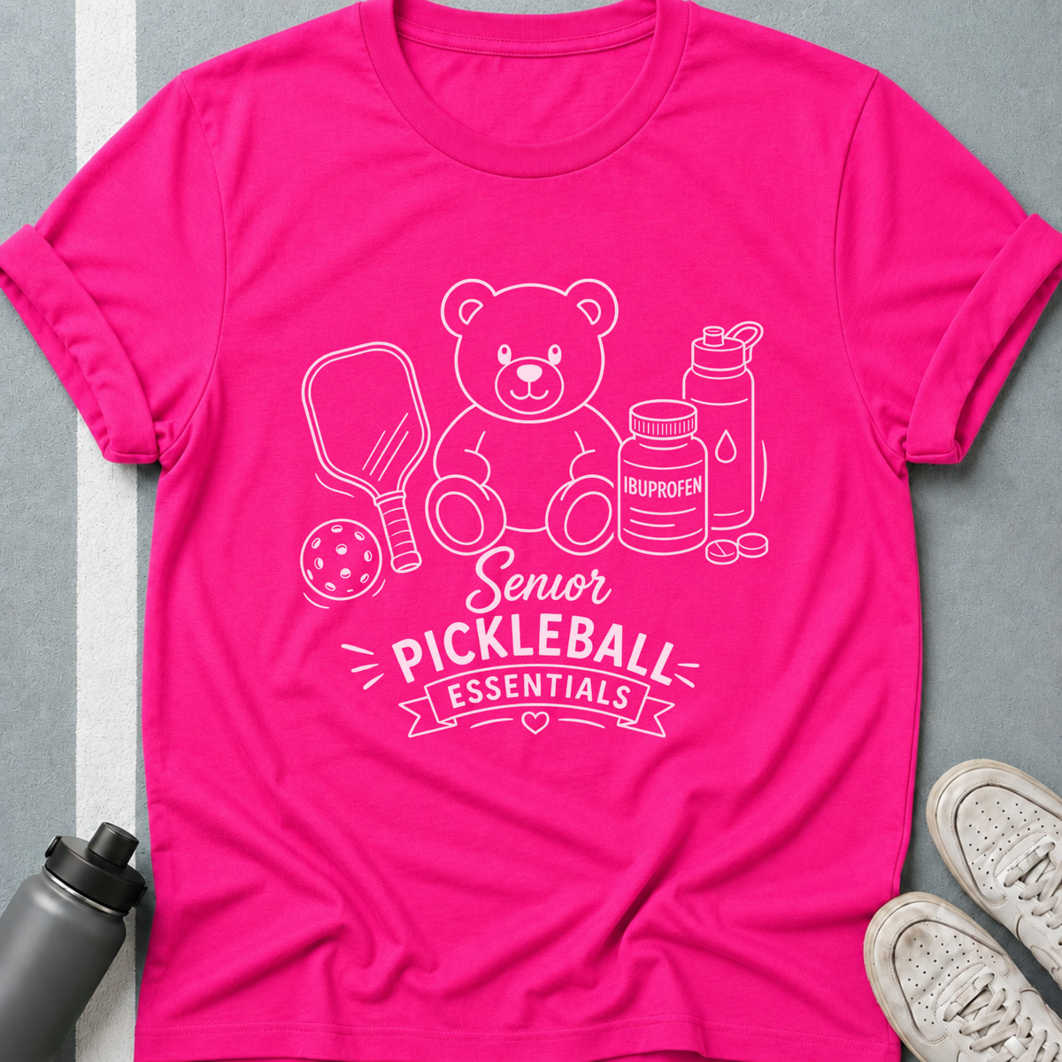 Senior Pickleball Essentials Teddy Bear Dark T-Shirt