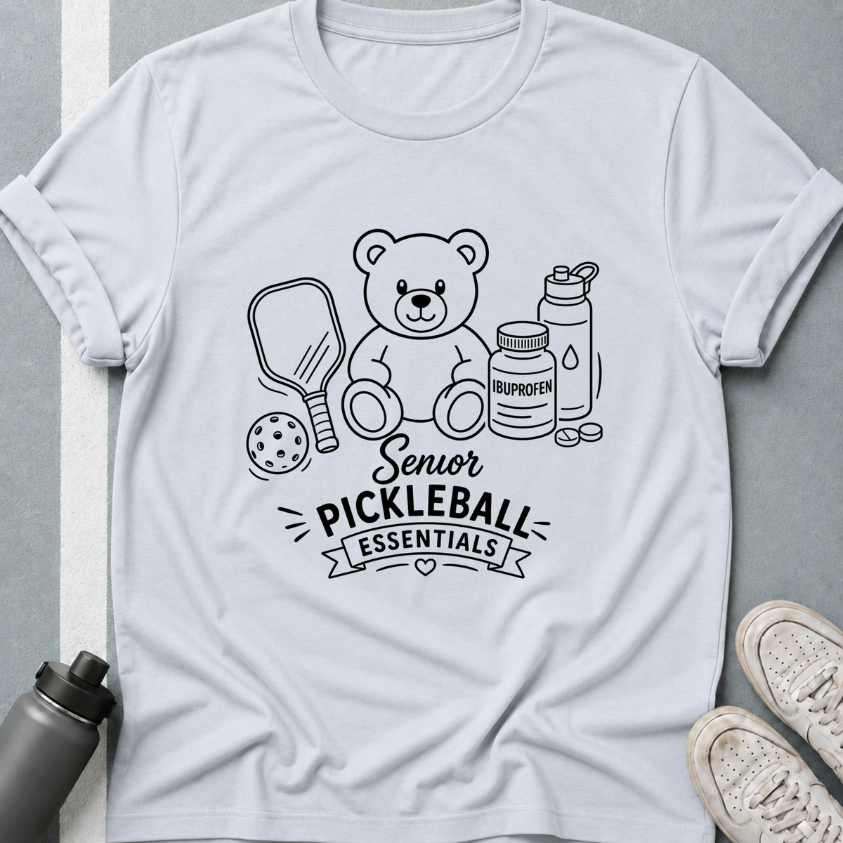 Senior Pickleball Essentials Teddy Bear Light T-Shirt