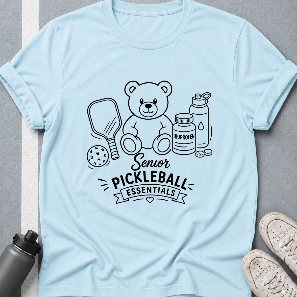 Senior Pickleball Essentials Teddy Bear Light T-Shirt
