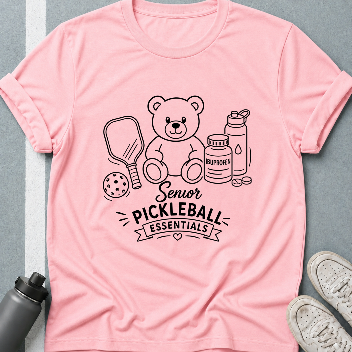 Senior Pickleball Essentials Teddy Bear Light T-Shirt