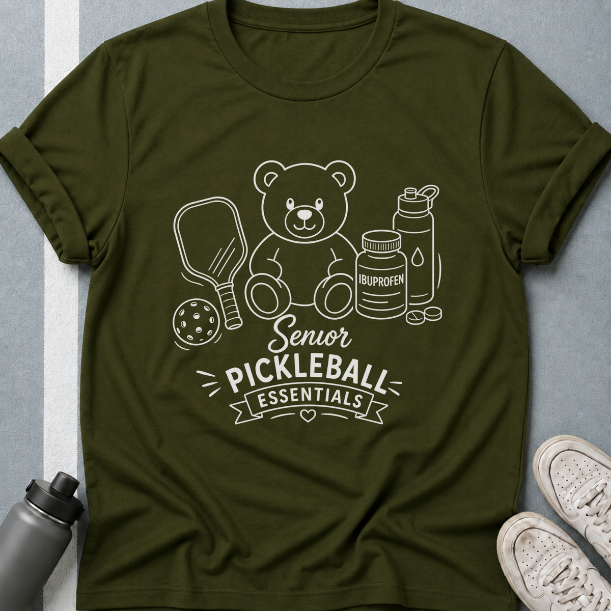 Senior Pickleball Essentials Teddy Bear Dark T-Shirt