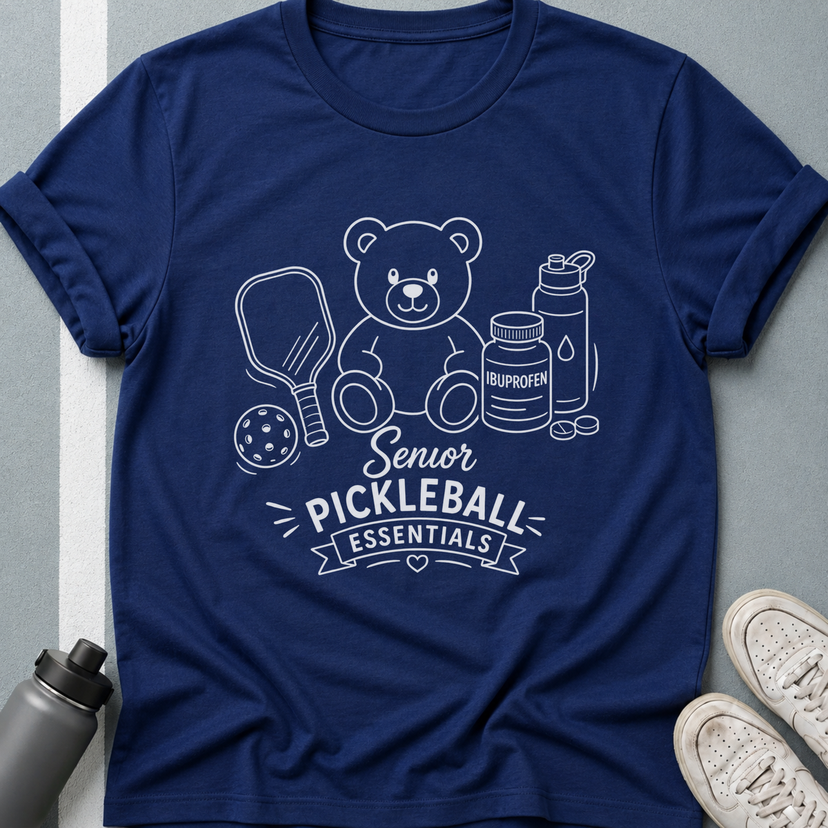 Senior Pickleball Essentials Teddy Bear Dark T-Shirt