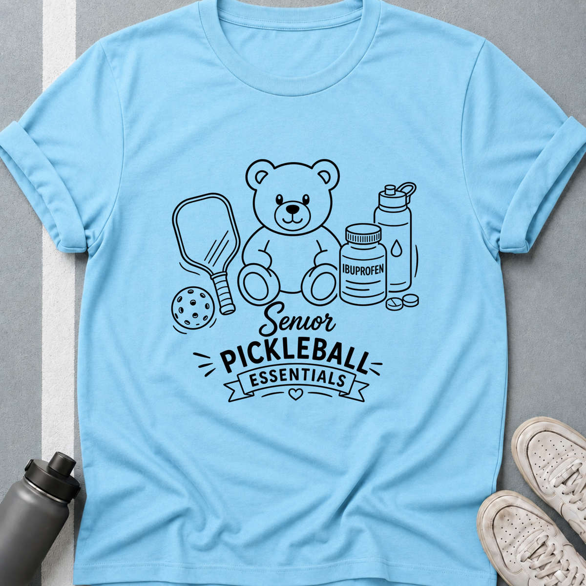 Senior Pickleball Essentials Teddy Bear Light T-Shirt