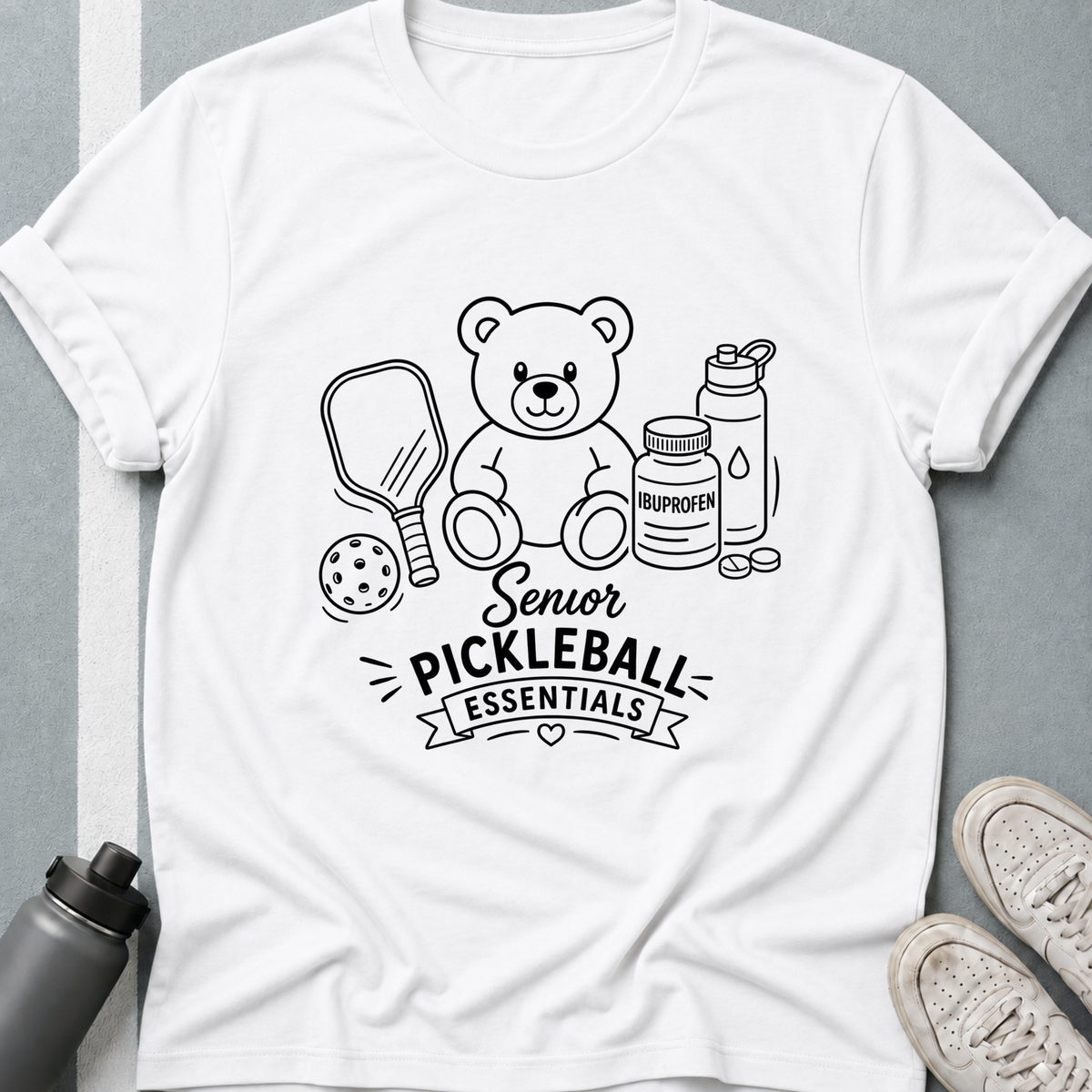 Senior Pickleball Essentials Teddy Bear Light T-Shirt